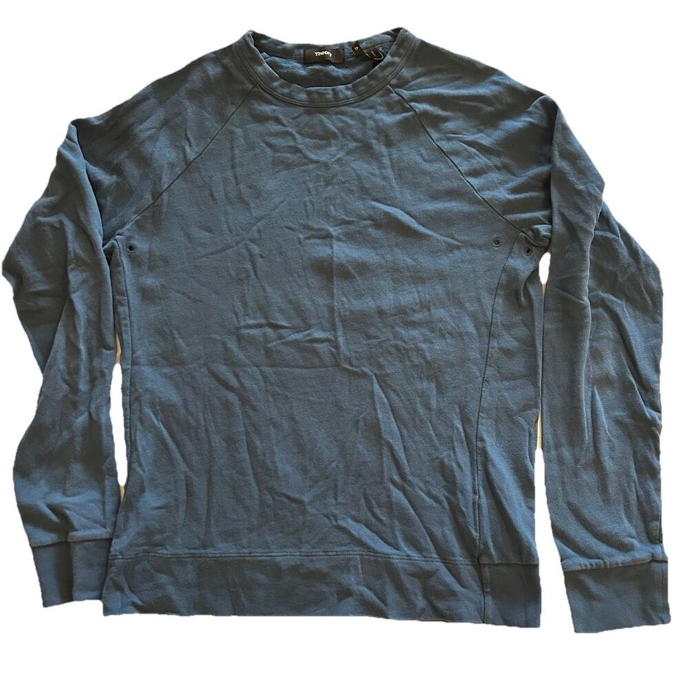 Theory Womens Sz‎ X-Small Blue Crewneck Sweatshirt Ronney Terry Cotton Pullover